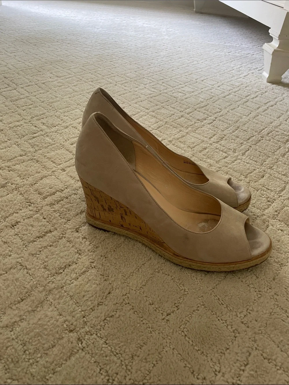 Cole Haan Taupe Suede Peep-Toe Wedge Pumps